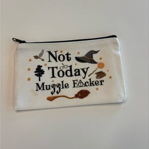 White and Black Cosmetic Bag with Wizard Theme
